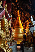 Inle Lake Myanmar. Pindaya, the famous Shwe Oo Min pagoda, a natural cave filled with thousands of gilded Buddha statues. 